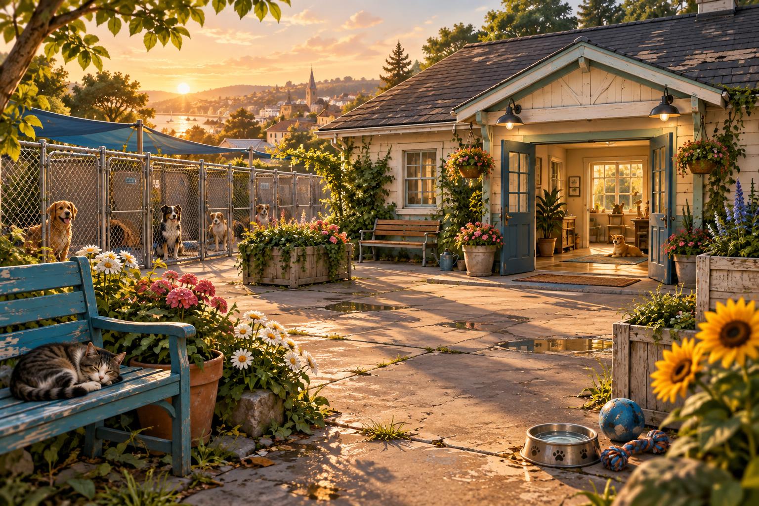 Oregon Coast Humane Society courtyard at golden hour